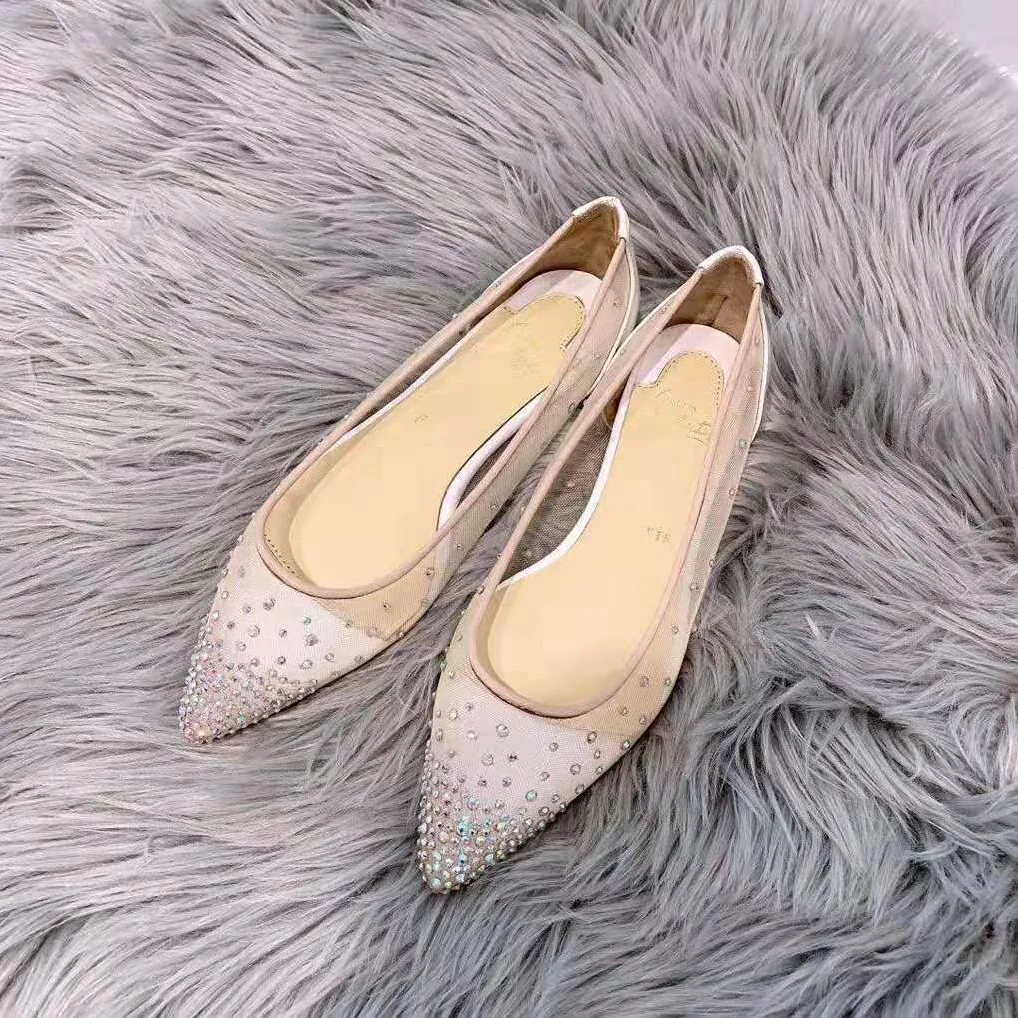 Christian Louboutin Follies Strass Ballet Flat for Women in White Christian Louboutin Follies Strass Ballet Flat for Women in White