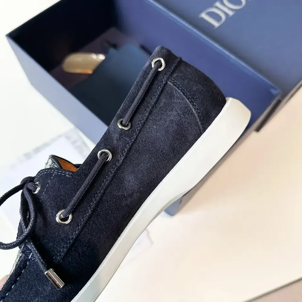 Dior Granville Boat Shoe Navy Blue Suede with Beige and Black Dior Oblique Jacquard for Men Dior Granville Boat Shoe Navy Blue Suede with Beige and Black Dior Oblique Jacquard for Men
