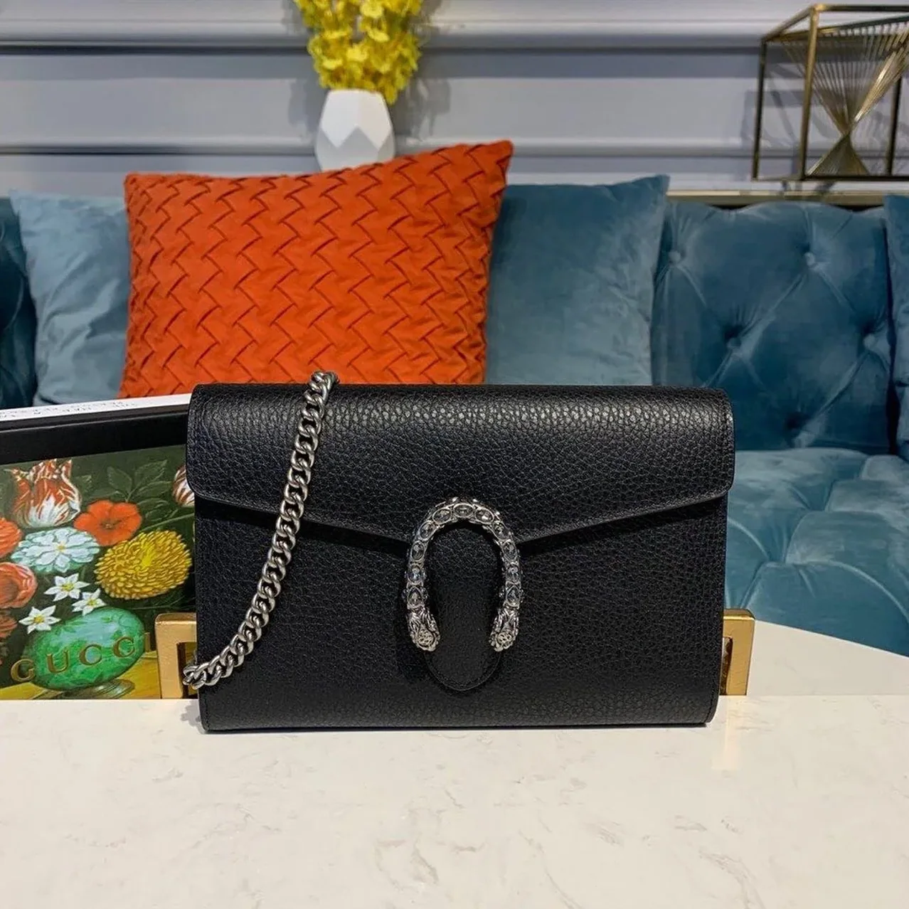 Gucci Dionysus Mini Chain Bag Black Metal in Free Tanned / GG