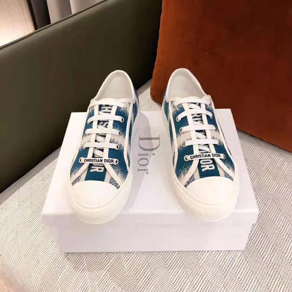 Dior Walk n dior Sneaker Deep Ocean Blue D for Women in Stripes Embroidered Cotton