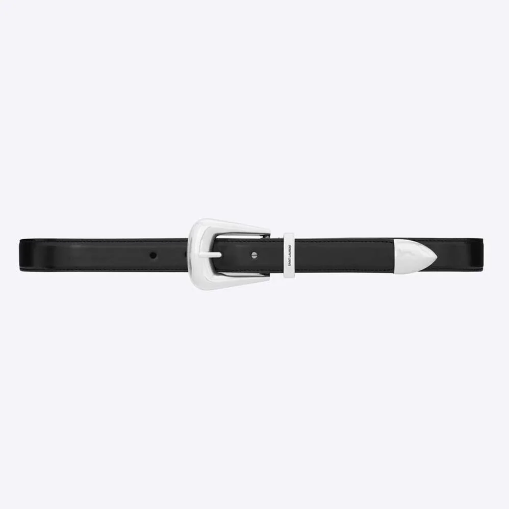 Saint Laurent YSL Folk Buckle Belt in Smooth Leather for Women