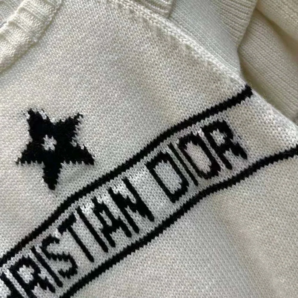 Dior Sweater with Ruffles White Cashmere Knit with Signature for Women