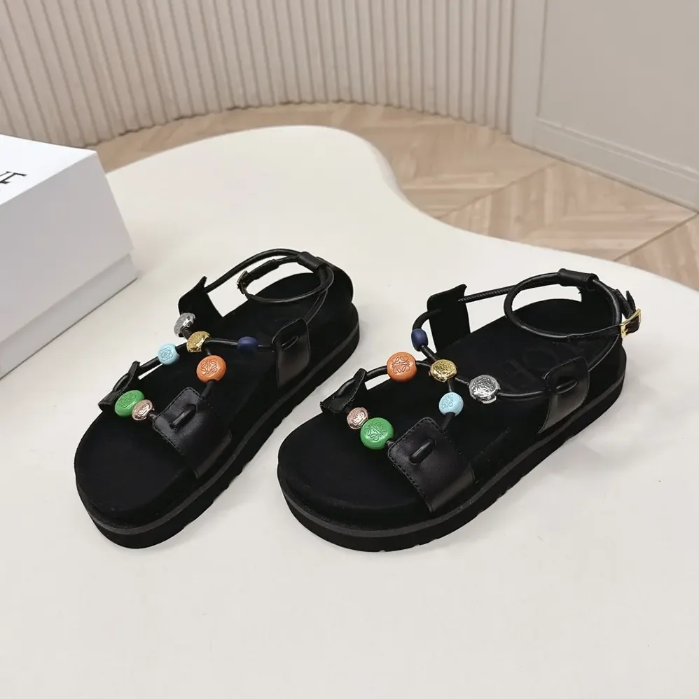 Loewe Pebble Beads Fussbett Sandal in Nappa Lambskin for Women in Black Loewe Pebble Beads Fussbett Sandal in Nappa Lambskin for Women in Black