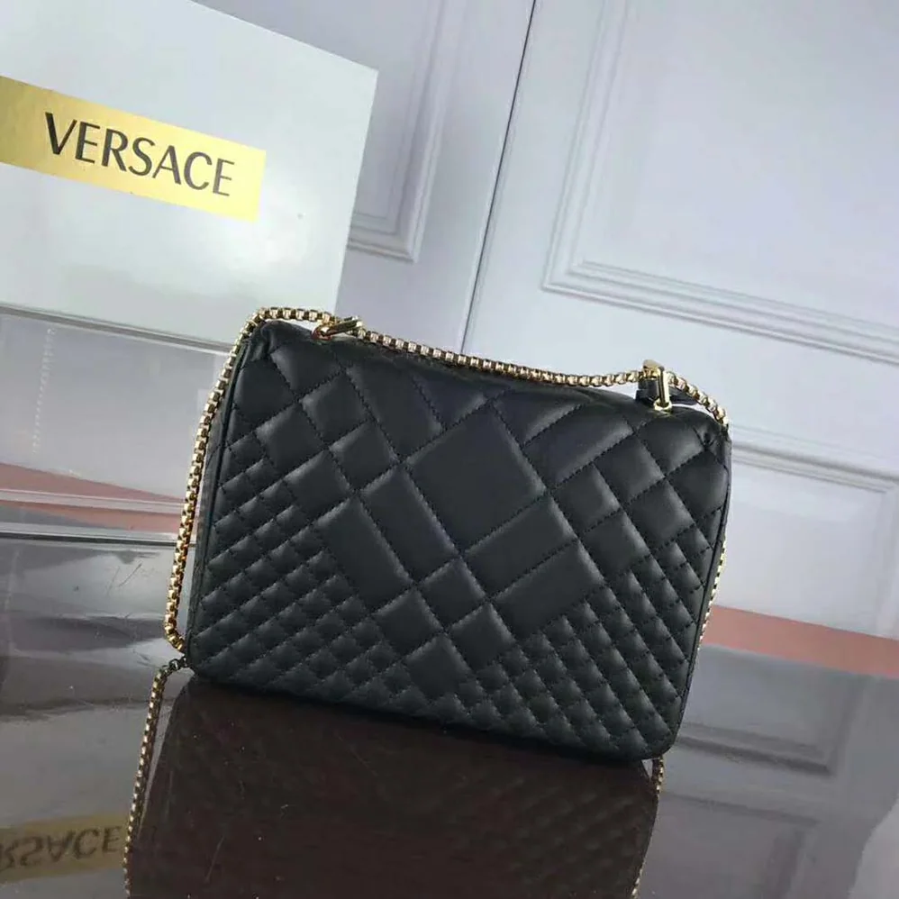 Versace Small Quilted Icon Shoulder Bag Nappa Leather for Women in Black