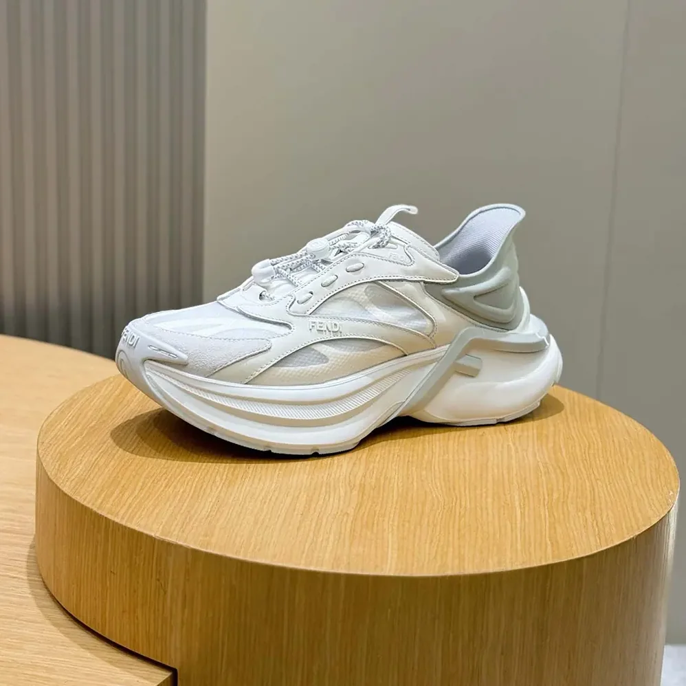 Fendi F-Light Sneakers White Leather and Mesh Running Shoes for Unisex