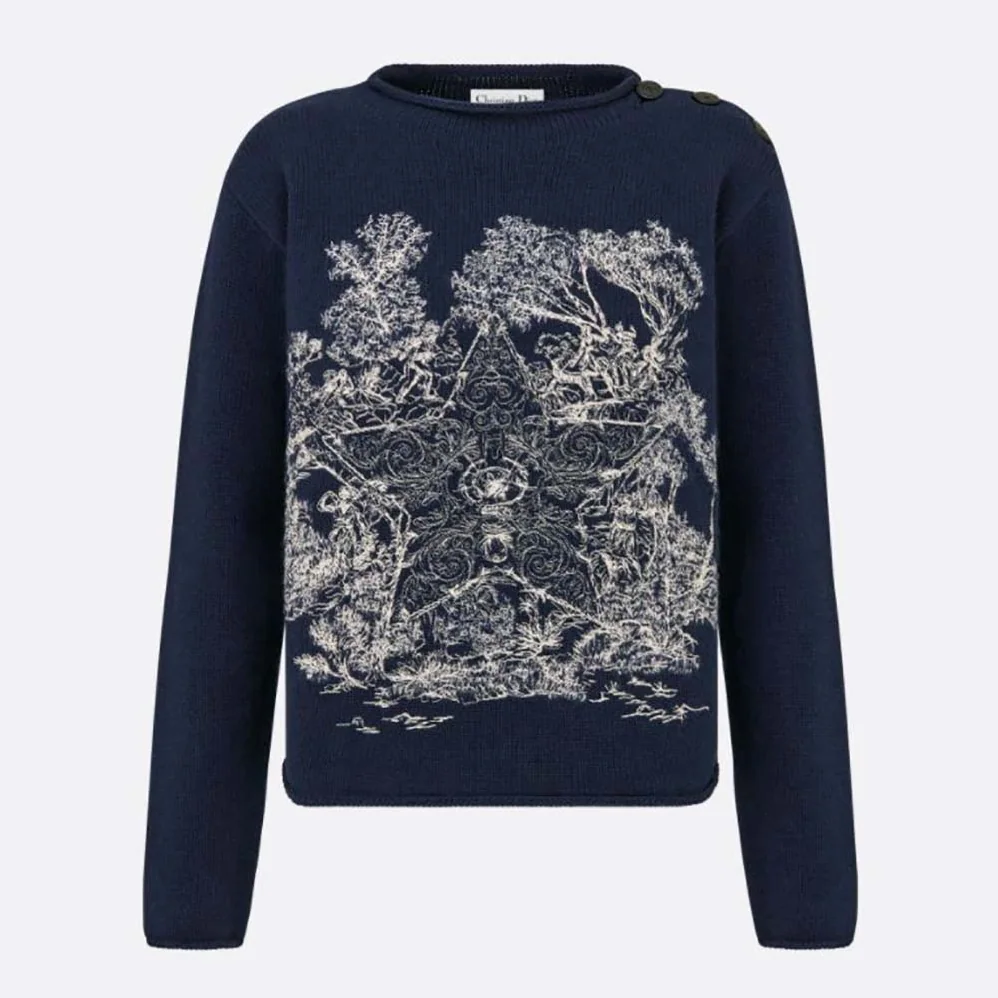 Dior Embroidered Sweater Navy Blue Cashmere Knit for Women Dior Embroidered Sweater Navy Blue Cashmere Knit for Women