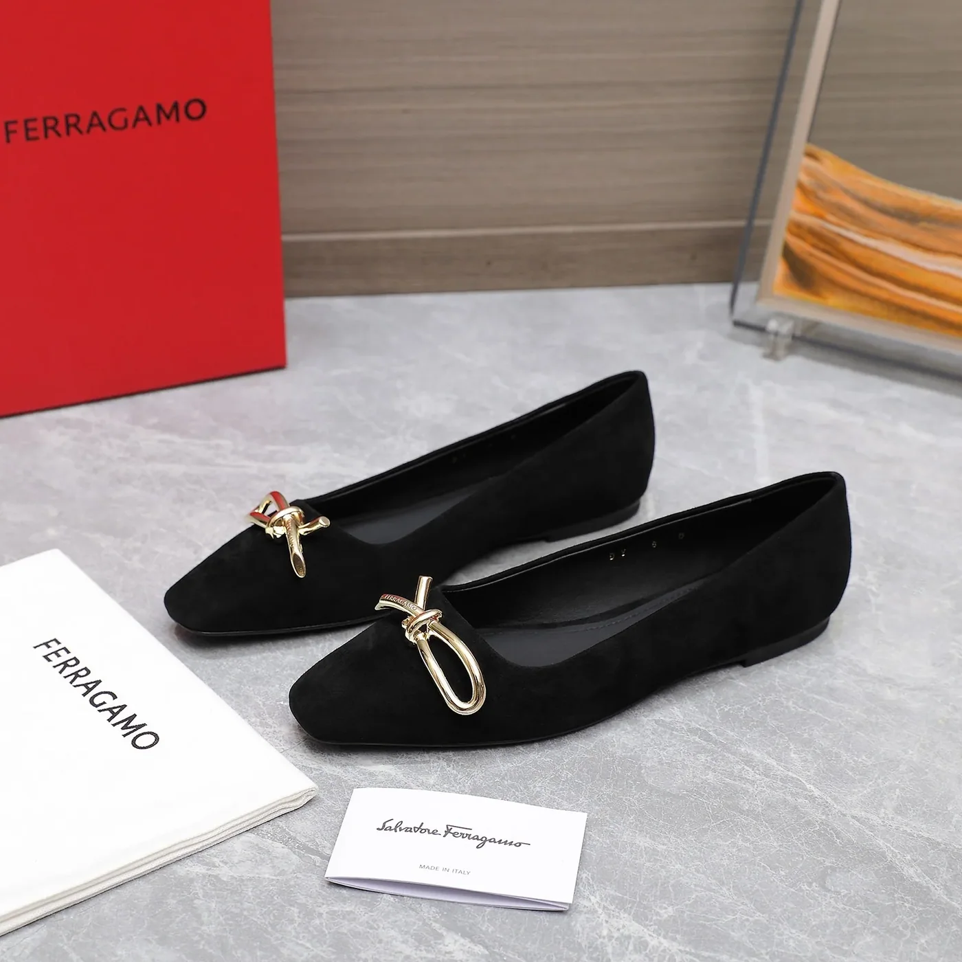 Ferragamo Ballet Flat With Asymmetric Bow Black 01H388 Ferragamo Ballet Flat With Asymmetric Bow Black 01H388