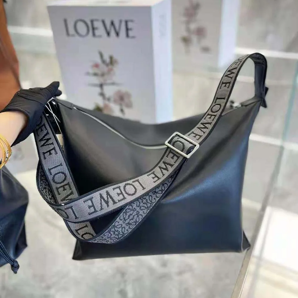 Loewe Cubi Crossbody Bag in Supple Smooth Calfskin and Jacquard for Women in Black Loewe Cubi Crossbody Bag in Supple Smooth Calfskin and Jacquard for Women in Black
