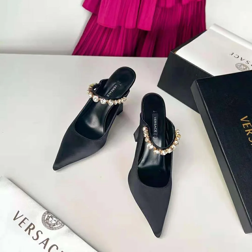 Versace Artifact Mules in 105mm Heel Height for Women in Black Versace Artifact Mules in 105mm Heel Height for Women in Black