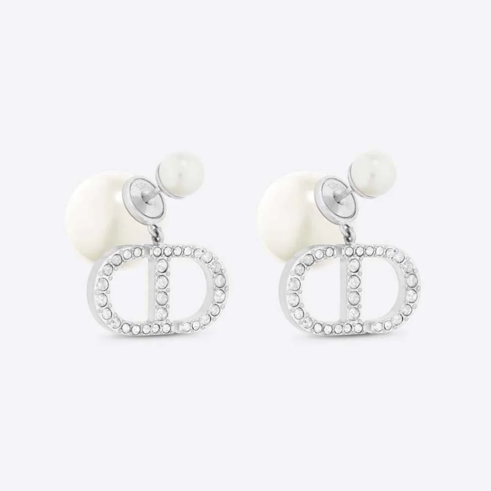 Dior Tribales Earrings Silver-Finish Metal with White Resin Pearls and Silver for Women in Tone Crystals