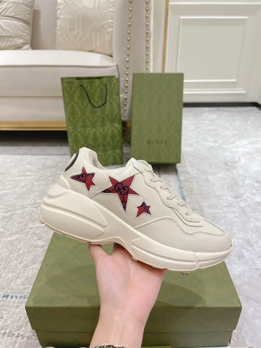 Gucci Rhyton Sneaker With Stars White