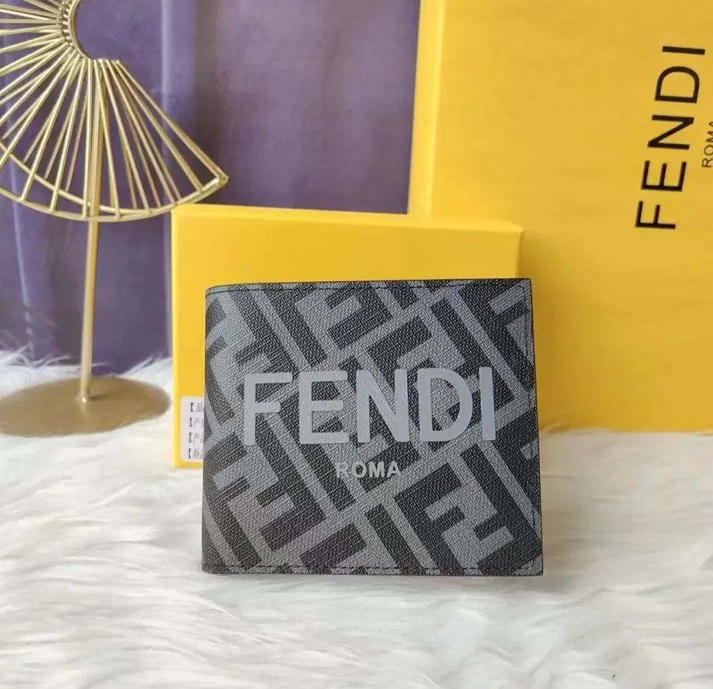 Fendi Bi-Fold Wallet in ROMA Logo FF Motif Fabric Gray for Men Fendi Bi-Fold Wallet in ROMA Logo FF Motif Fabric Gray for Men