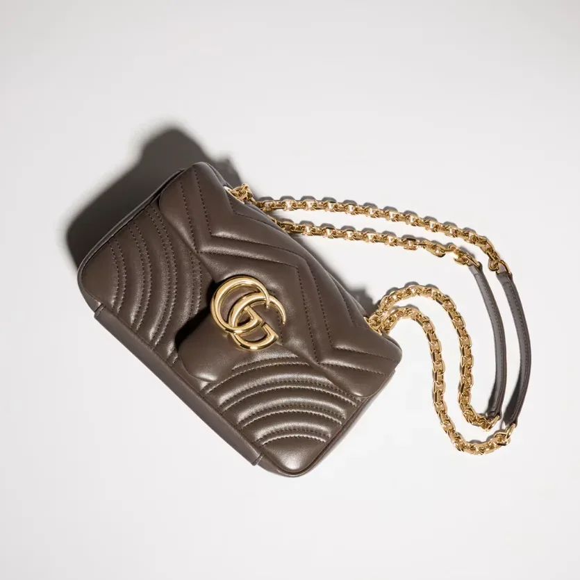 Gucci Marmont Small Shoulder Bag in Dark Taupe Gold Hardware