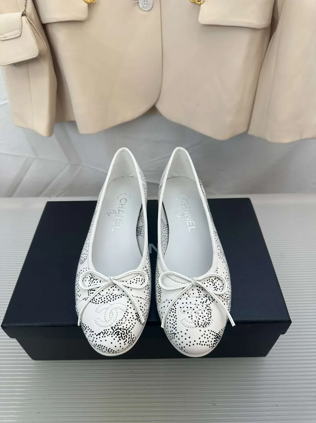 Chanel Cambon Ballet Flats White