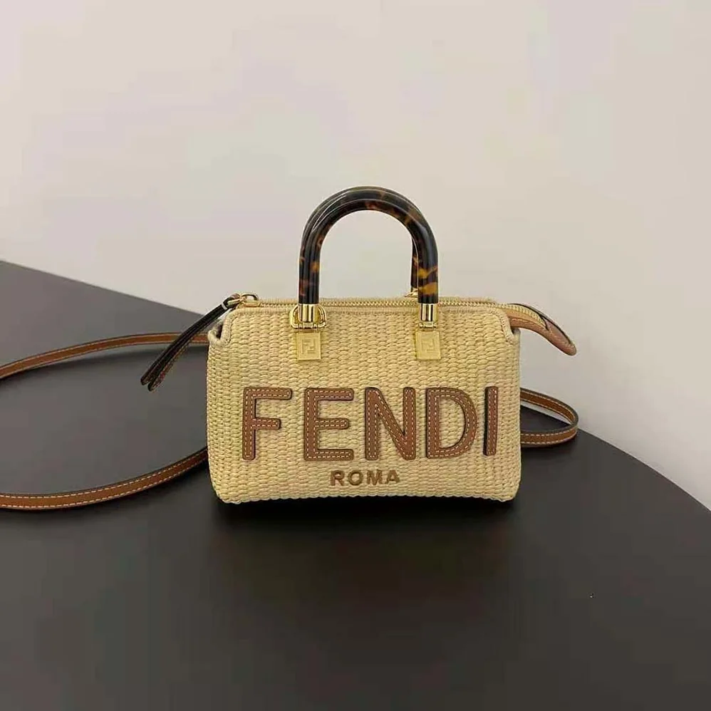 Fendi By The Way Mini Natural Straw Small Boston Bag for Women