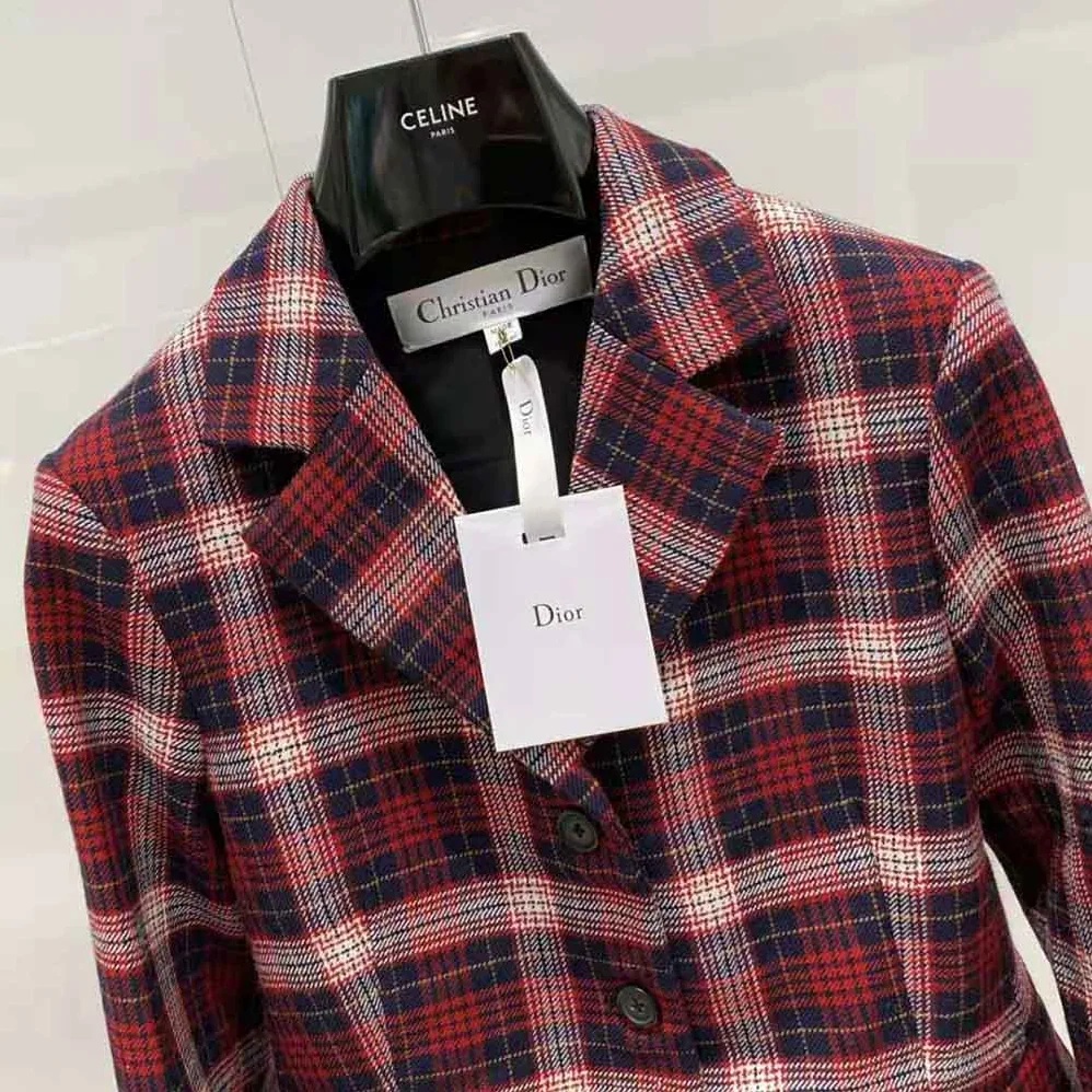 Dior Jacket Red Black and White Check n Dior Tartan Wool Twill for Women
