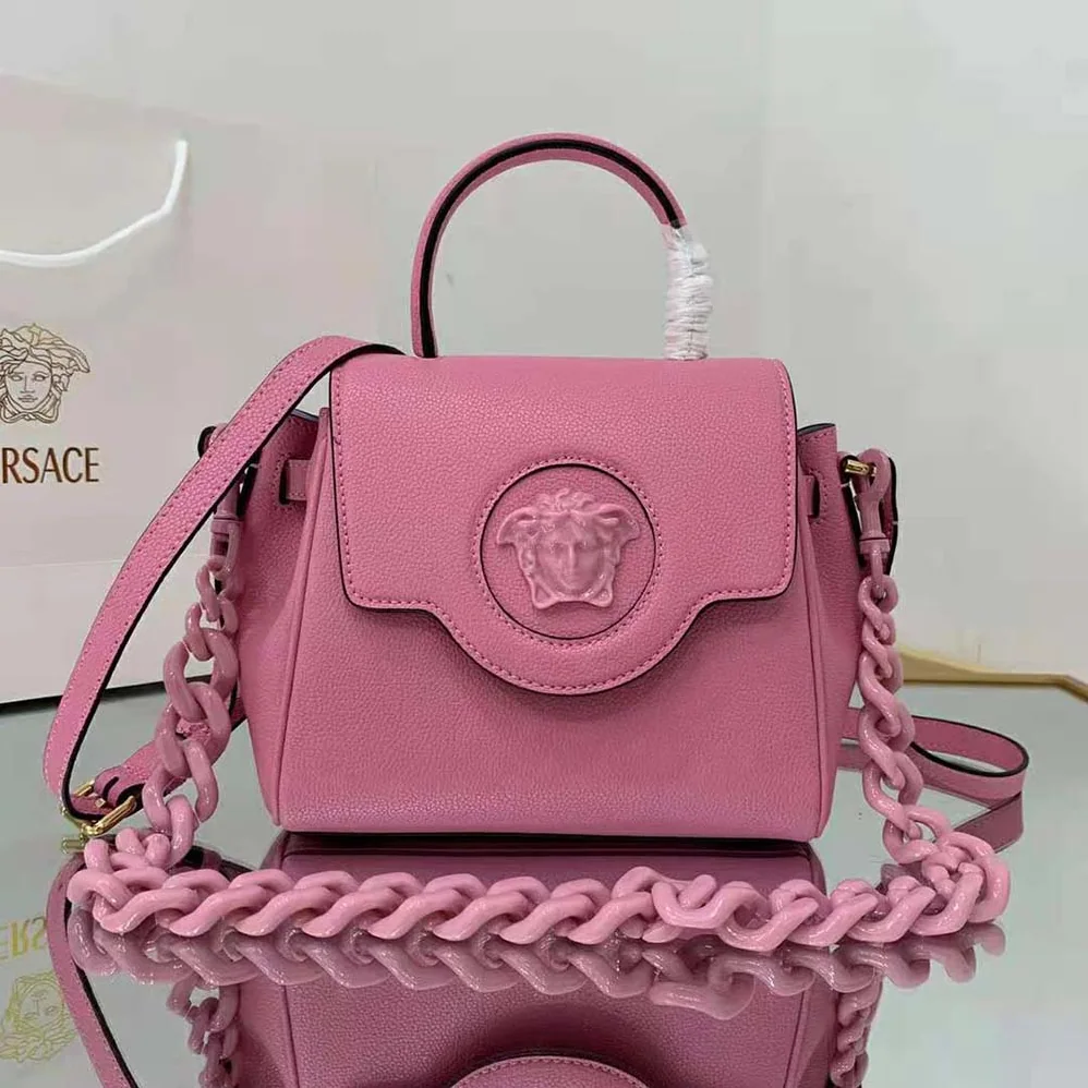 Versace La Medusa Small Handbag Crafted From Premium Leather for Women in Pink Versace La Medusa Small Handbag Crafted From Premium Leather for Women in Pink