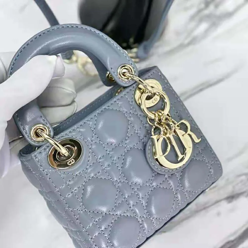 Dior Micro Lady Dior Bag Cloud Blue Cannage Lambskin for Women