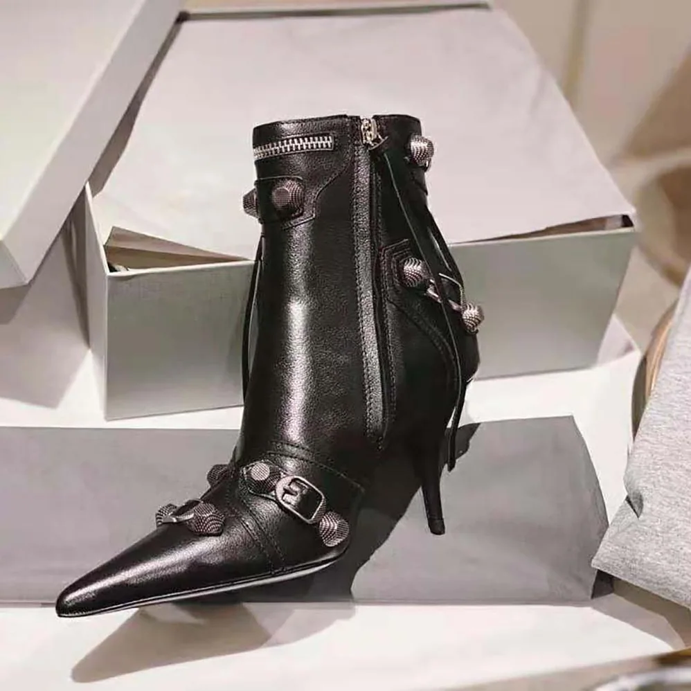 Balenciaga Cagole 90mm Bootie in Black Arena Lambskin for Women Balenciaga Cagole 90mm Bootie in Black Arena Lambskin for Women