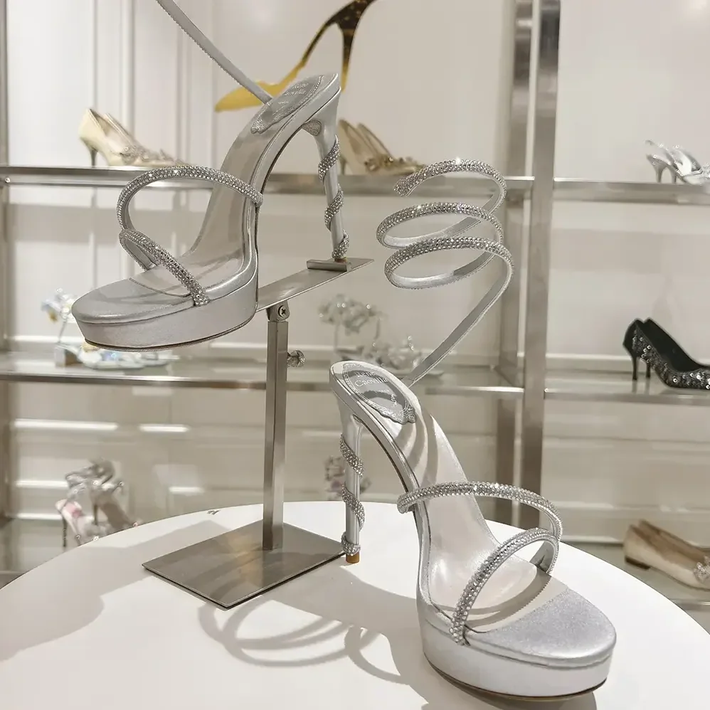 Rene Caovilla Margot Silver Platform Sandal 120 for Women