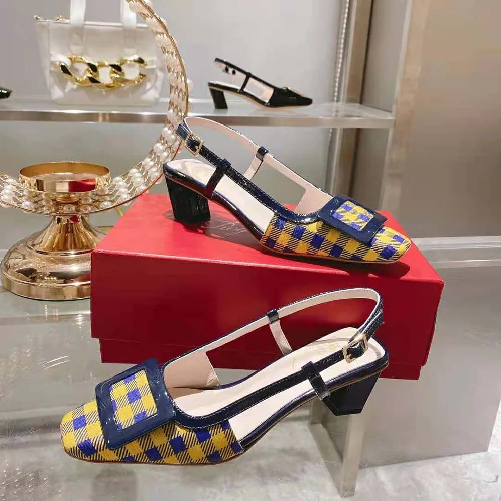 Roger Vivier Belle Vivier Lacquered Buckle Slingback Pumps in Fabric for Women in Yellow