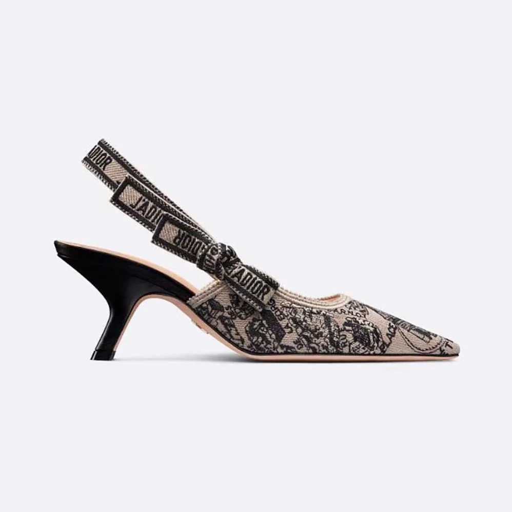 Dior J'Adior Slingback Pump Beige and Black Cotton Embroidered with Plan de Paris Motif for Women Dior J'Adior Slingback Pump Beige and Black Cotton Embroidered with Plan de Paris Motif for Women