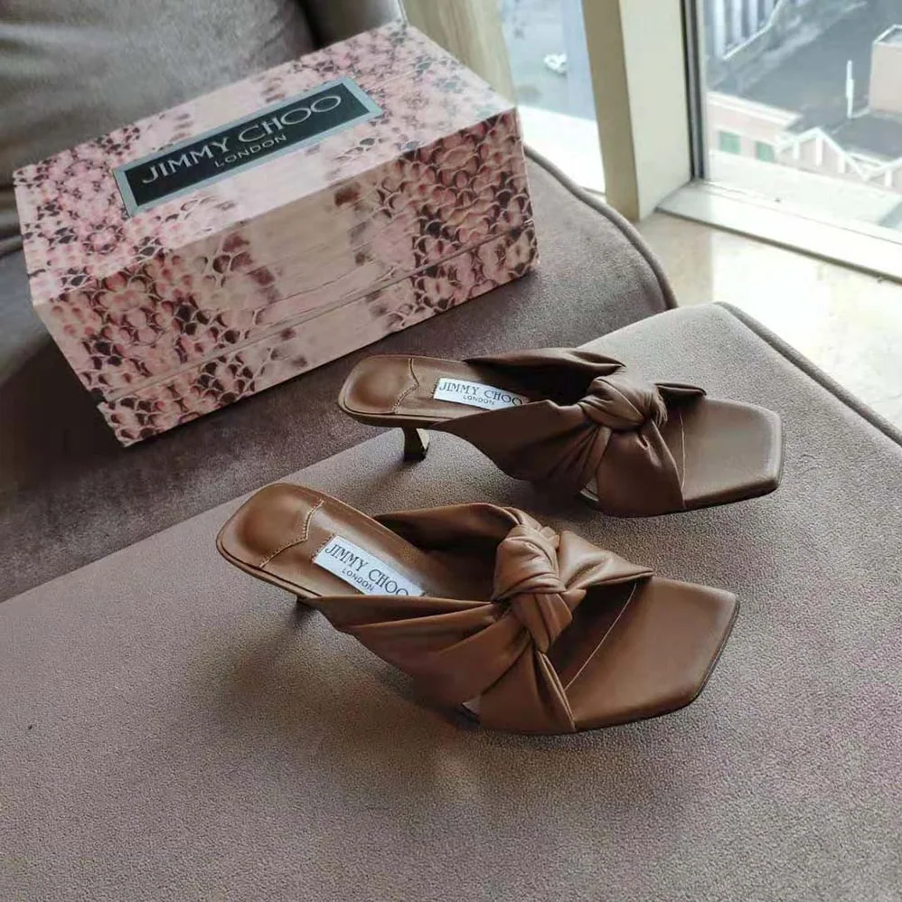 Jimmy Choo Avenue 50 Latte Nappa Leather Mules for Women in Brown Jimmy Choo Avenue 50 Latte Nappa Leather Mules for Women in Brown