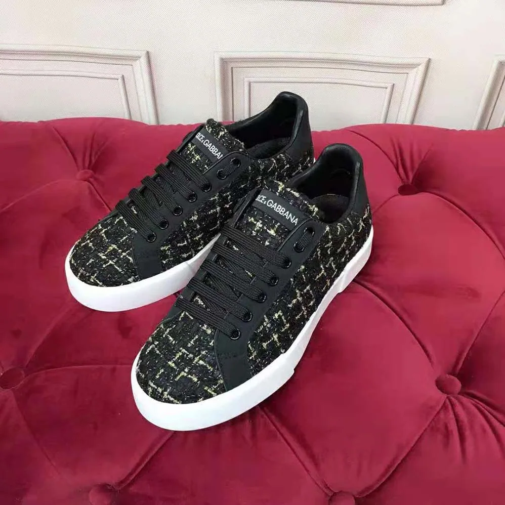 Dolce Gabbana D&G Portofino Sneakers in Tweed for Women in Black