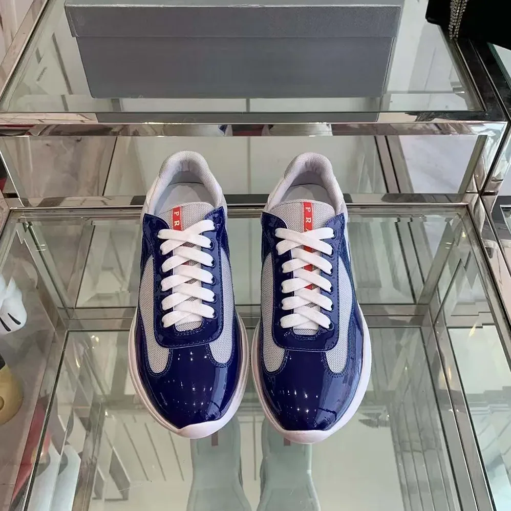 Prada America's Cup Patent Leather Patchwork Sneakers for Unisex Prada America's Cup Patent Leather Patchwork Sneakers for Unisex