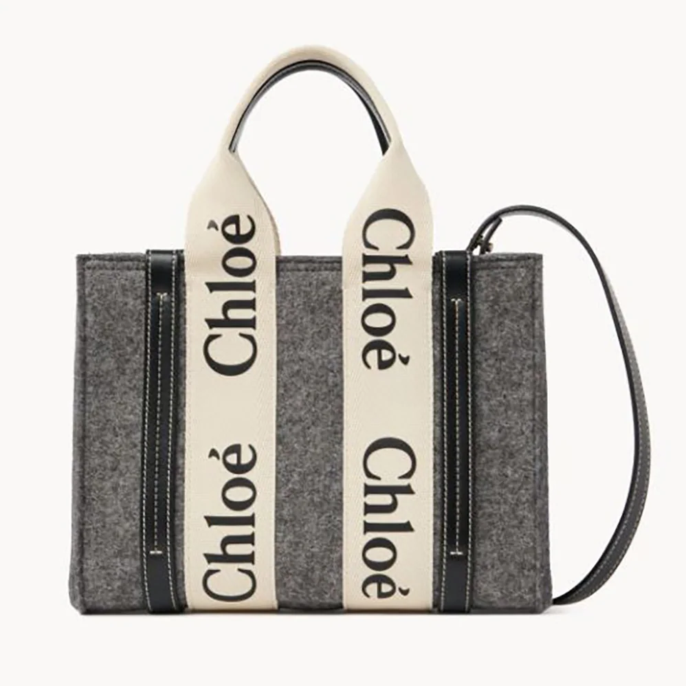 Chloe Small Woody Tote Bag with Strap for Women in Gray