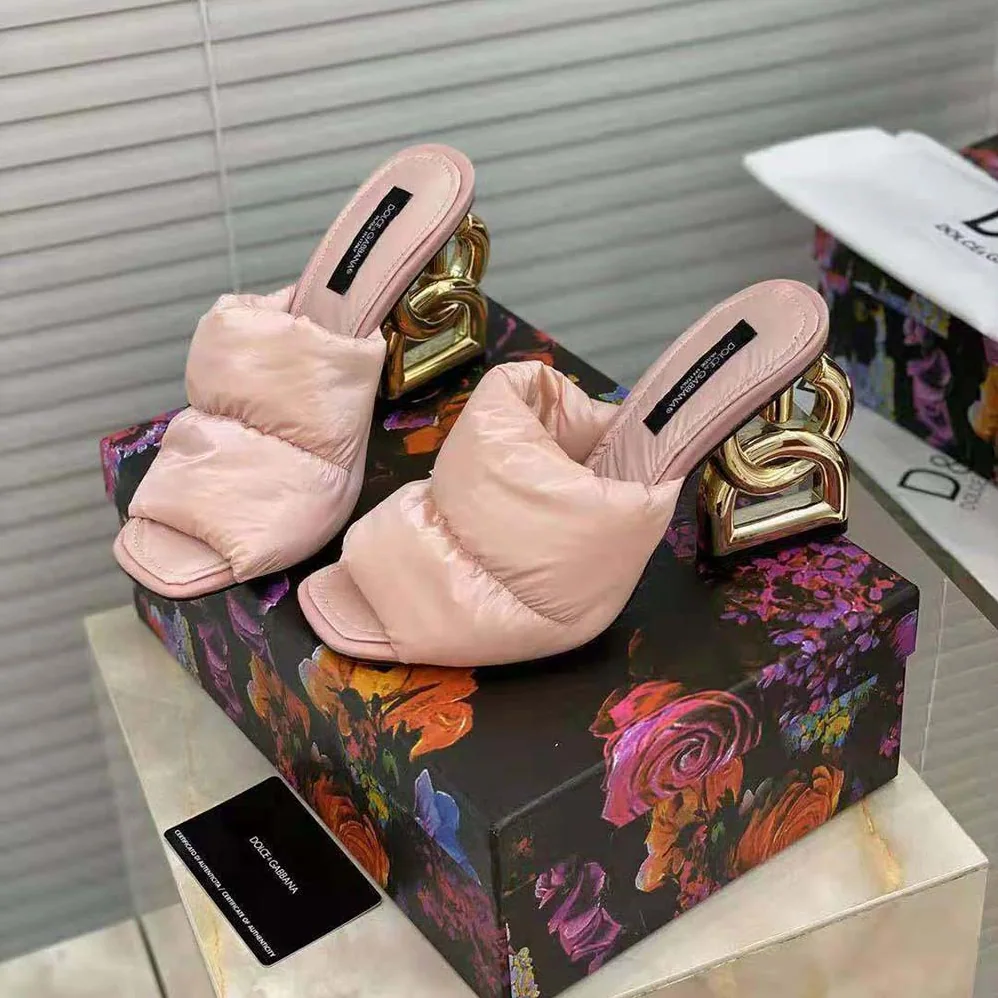 Dolce Gabbana D&G Down-Padded Mules with DG Pop Heel for Women in Pink