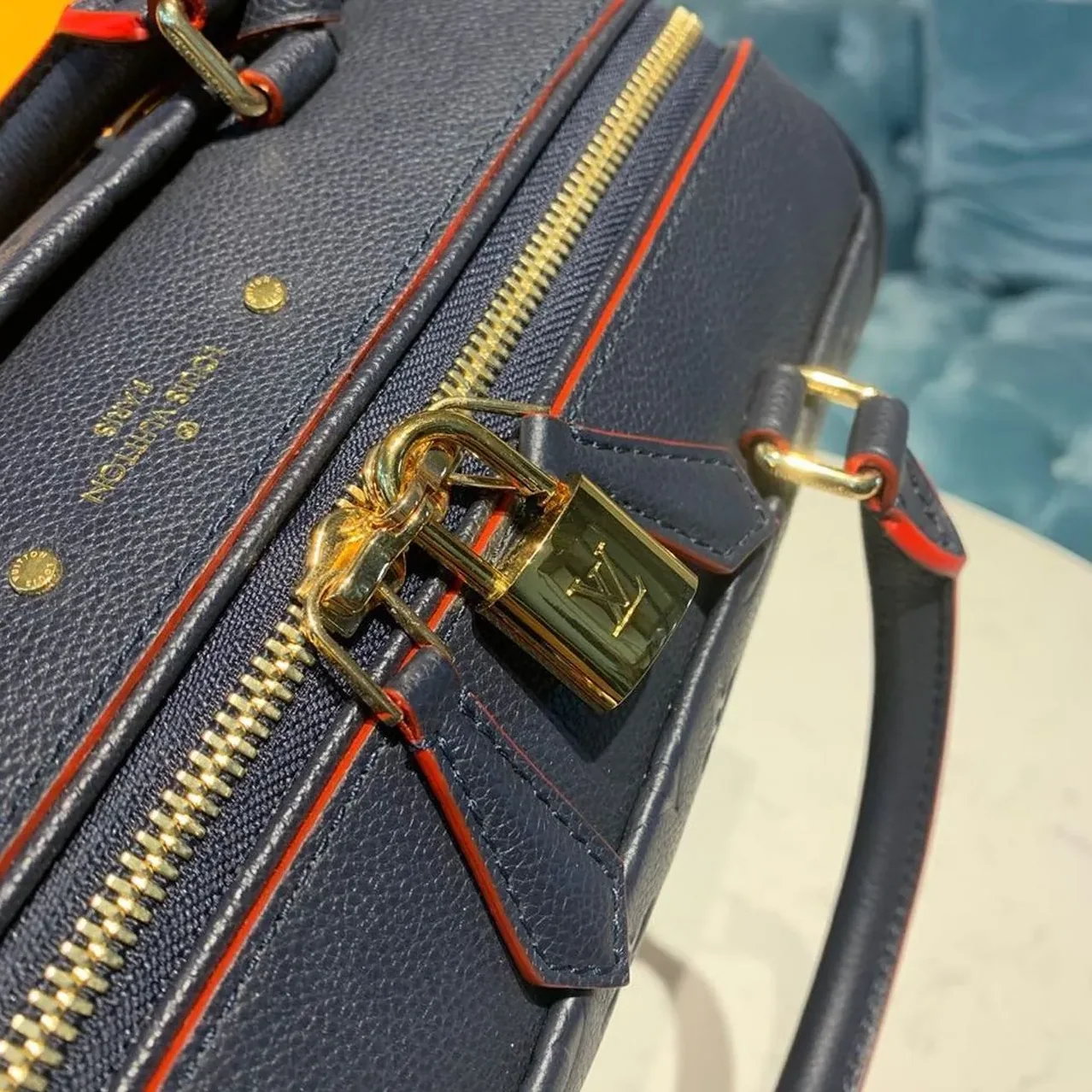 Louis Vuitton Speedy Bandouliere 25 Top Handle Bag / Navy Blue Monogram Empreinte Gold Hardware Louis Vuitton Speedy Bandouliere 25 Top Handle Bag / Navy Blue Monogram Empreinte Gold Hardware