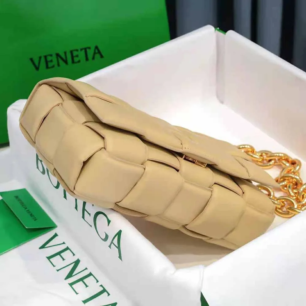 Bottega Veneta Chain Cassette Padded Intrecciato Leather Crossbody Bag for Women in Gold Bottega Veneta Chain Cassette Padded Intrecciato Leather Crossbody Bag for Women in Gold