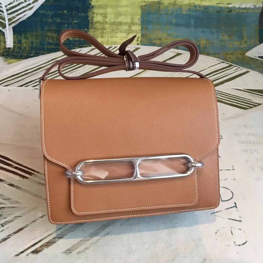 Hermes Mini Evercolor Sac Roulis 19 Brown Palladium Hardware / Hermes Mini Evercolor Sac Roulis 19 Brown Palladium Hardware /