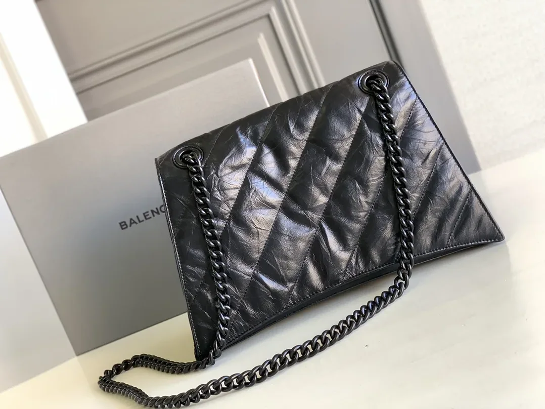 Balenciaga Crush Medium Chain Bag Quilted In Black / Balenciaga Crush Medium Chain Bag Quilted In Black /