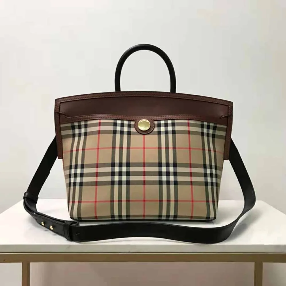Burberry Vintage Check and Leather Society Top Handle Bag for Women Burberry Vintage Check and Leather Society Top Handle Bag for Women