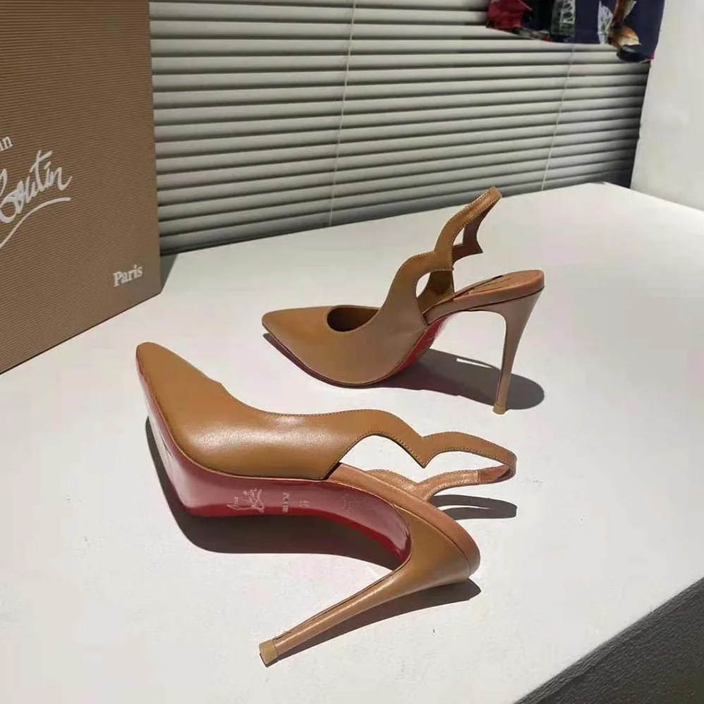 Christian Louboutin Hot Chick Sling 100 mm Heel Height for Women in Brown Christian Louboutin Hot Chick Sling 100 mm Heel Height for Women in Brown