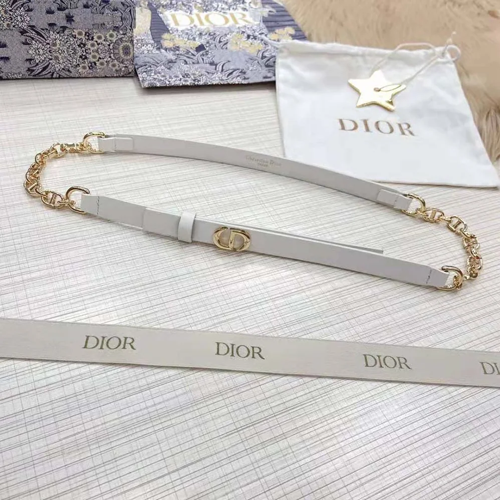 Dior Caro Belt White Smooth Calfskin with Shiny Gold-Finish Metal 15 MM for Women Dior Caro Belt White Smooth Calfskin with Shiny Gold-Finish Metal 15 MM for Women