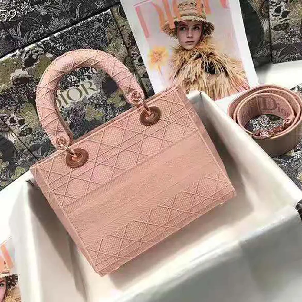 Dior Medium Lady D-Lite Bag Cannage Embroidery in Pink