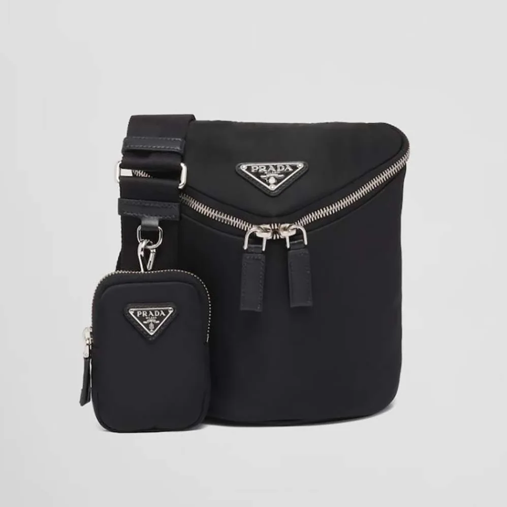 Prada Re-Nylon and Leather Shoulder Bag for Men in Black