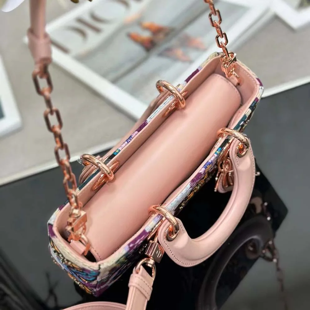 Dior Medium Lady D-joy Bag Beige Multicolor Brocart Embroidery for Women Dior Medium Lady D-joy Bag Beige Multicolor Brocart Embroidery for Women