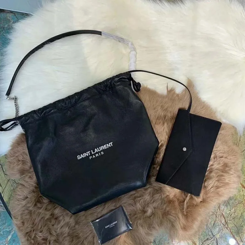 Saint Laurent YSL Teddy Drawstring Bag Smooth Leather for Women in Black Saint Laurent YSL Teddy Drawstring Bag Smooth Leather for Women in Black