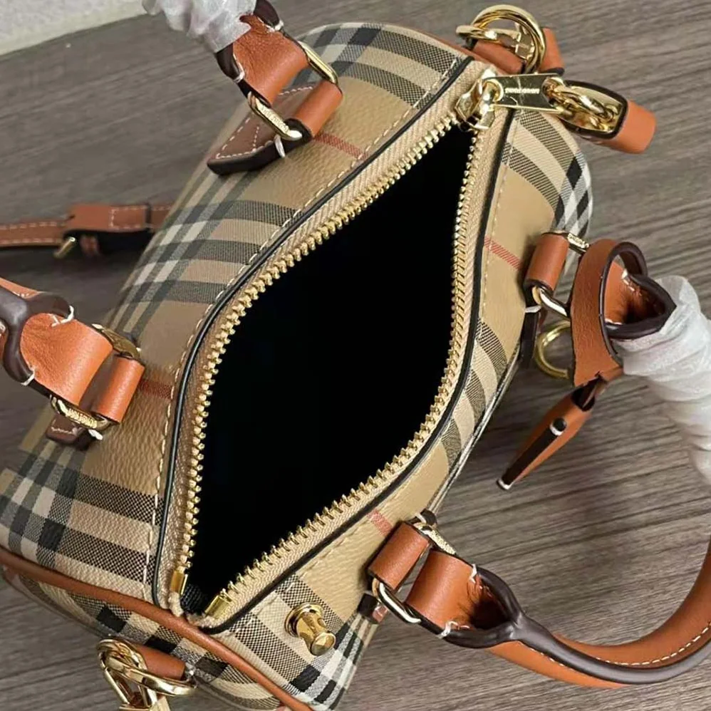 Burberry Mini Check Bowling Bag for Women in Brown