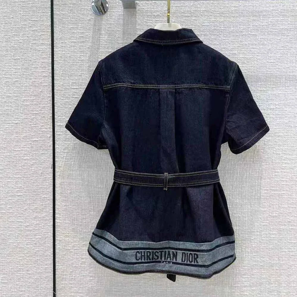 Dior Denim Couture Short for Women in Sleeved Belted Jacket