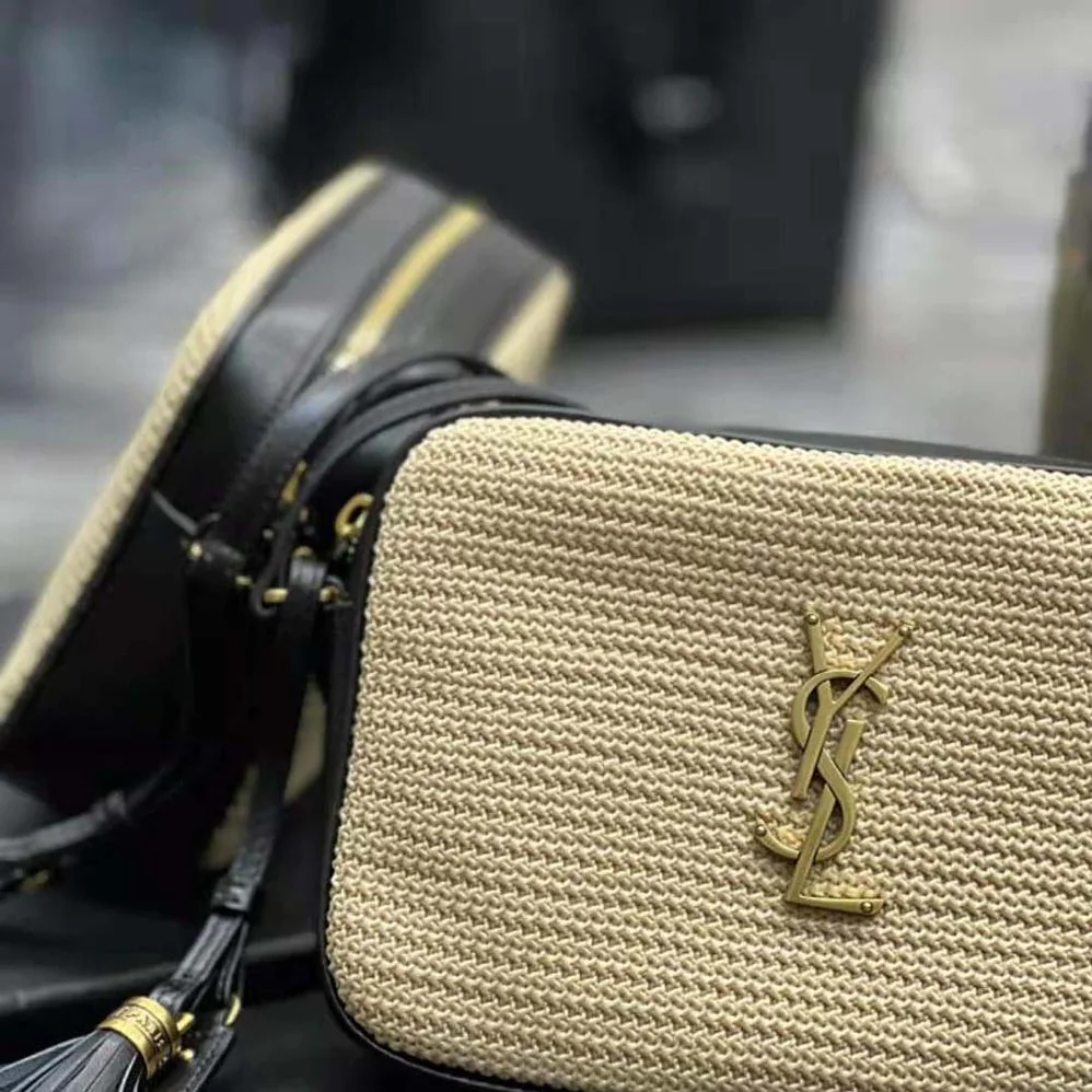 Saint Laurent YSL Lou Camera Bag in Raffia and Smooth Leather for Women