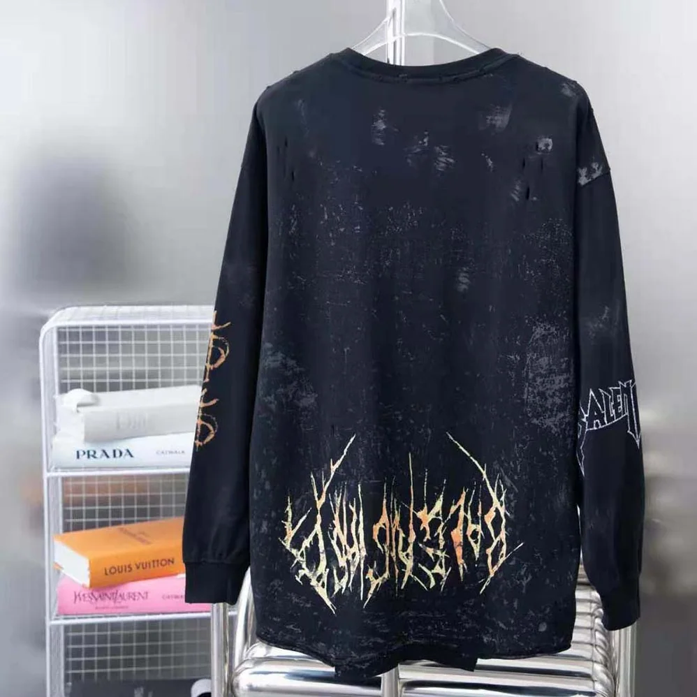 Balenciaga Paris Moon Upside Down Long Sleeve T-Shirt Oversized in Black Faded for Men Balenciaga Paris Moon Upside Down Long Sleeve T-Shirt Oversized in Black Faded for Men