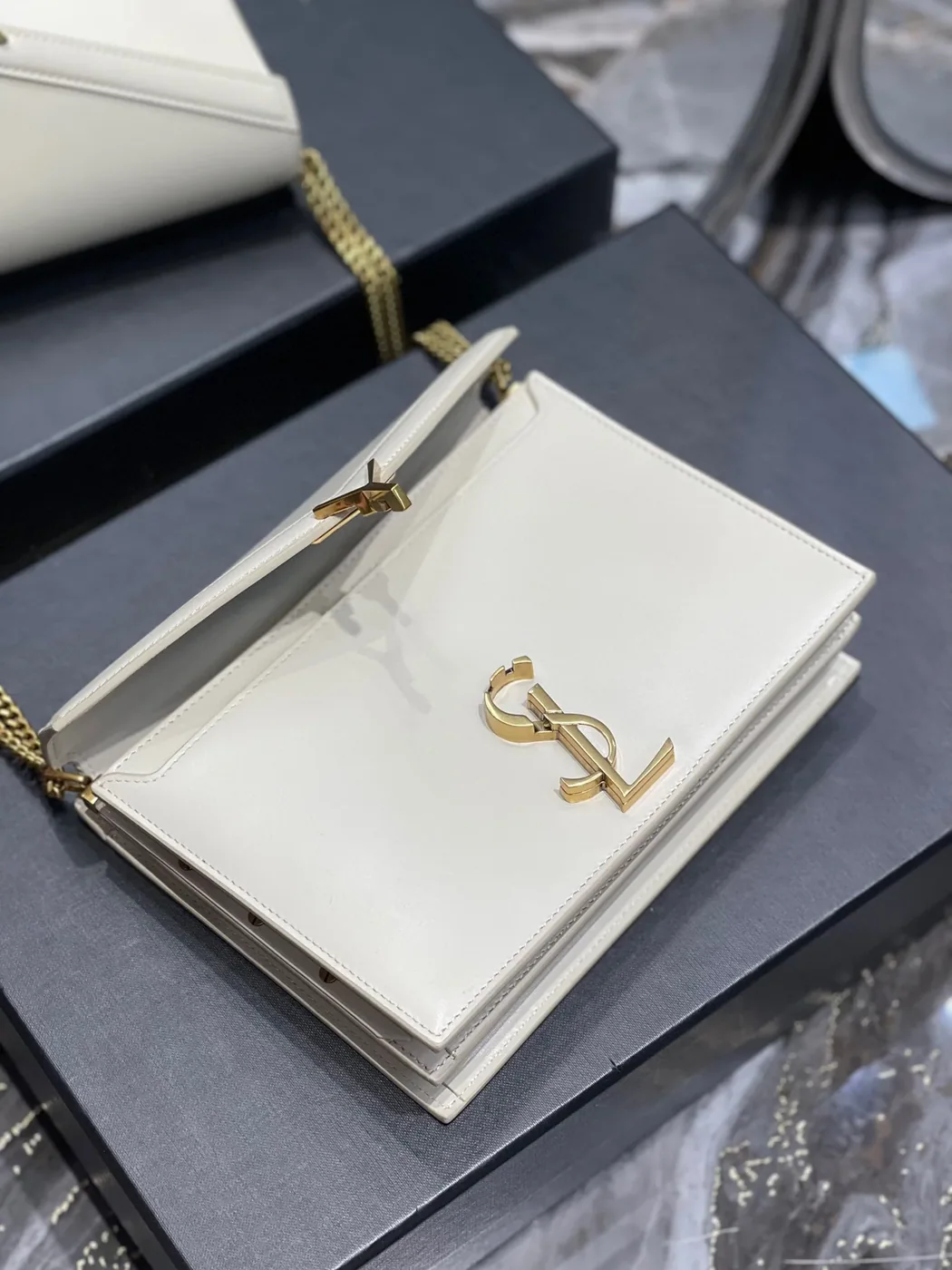 Saint Laurent Cassandra Medium Shoulder Bag in White Gold Hardware Saint Laurent Cassandra Medium Shoulder Bag in White Gold Hardware