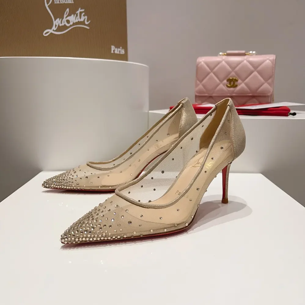 Christian Louboutin Follies Strass 85 mm Pumps Mesh and Suede for Women in Beige Christian Louboutin Follies Strass 85 mm Pumps Mesh and Suede for Women in Beige