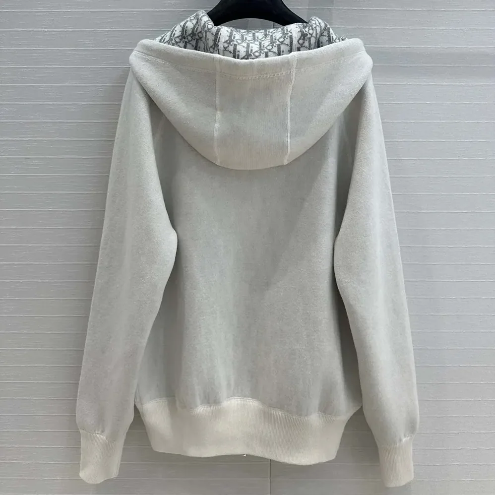 Dior Hooded Track Jacket White Cotton Knit and Cashmere for Men