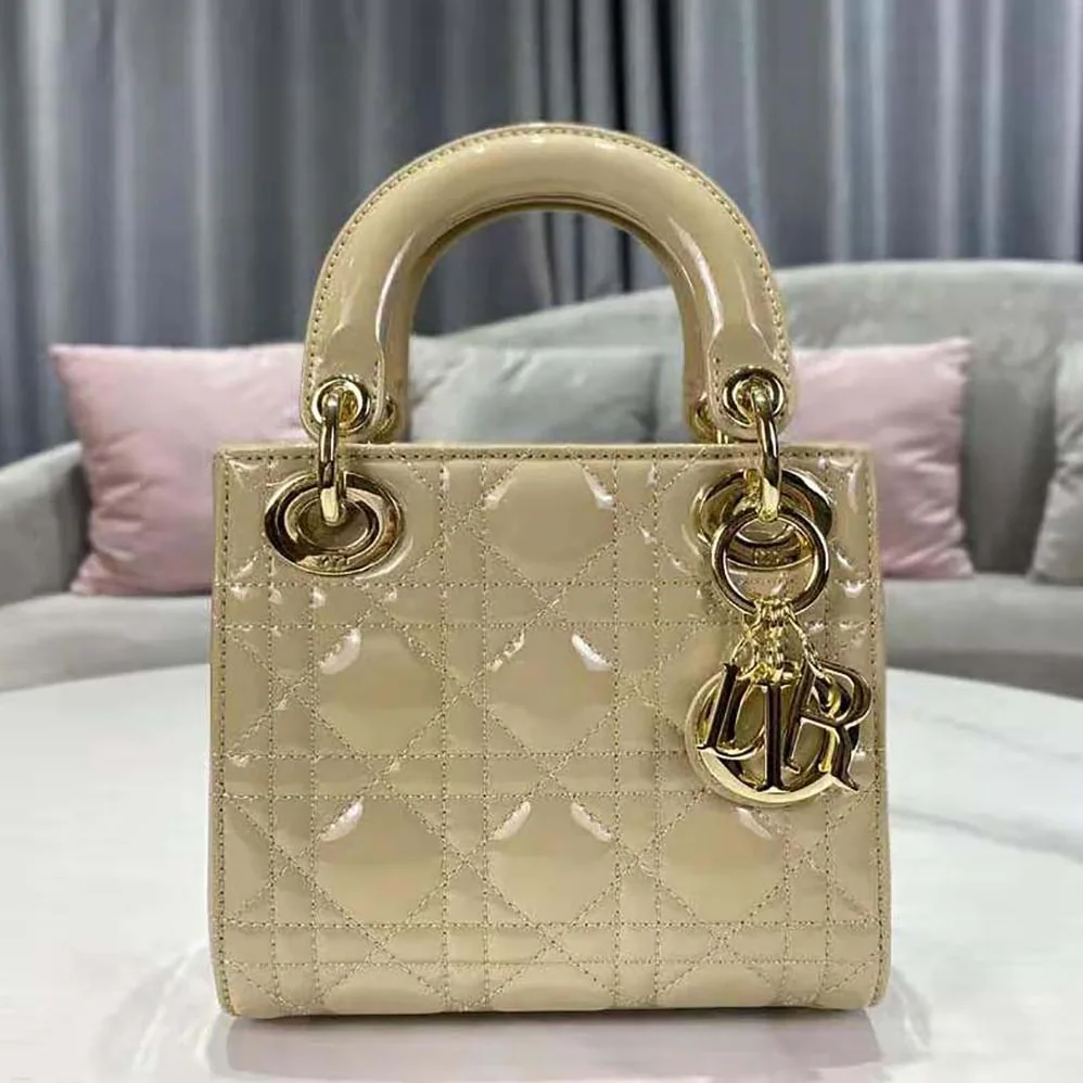 Dior Mini Lady Dior Bag Pale Yellow Patent Cannage Calfskin for Women